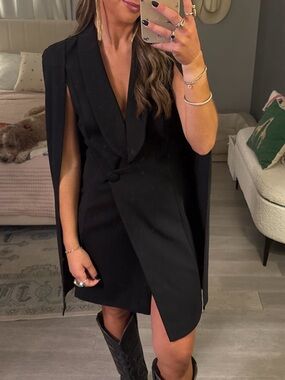 Katie May Black Sleeveless Cape Blazer Mini Dress
